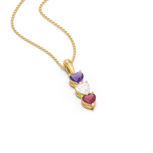 Engravable Generations Stacking Hearts Pendant - 3 – 18K Gold Plated Silver with Amethyst, Cubic Zirconia, and Ruby