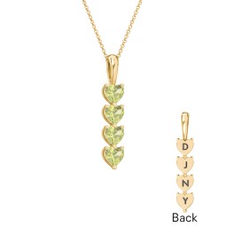 Engravable Generations Stacking Hearts Pendant - 4 in 18K Gold Plated Silver with Peridot