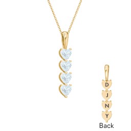 Engravable Generations Stacking Hearts Pendant - 4 in 18K Gold Plated Silver with Aquamarine