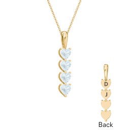 Engravable Generations Stacking Hearts Pendant - 4 in 18K Gold Plated Silver with Aquamarine