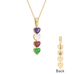 Engravable Generations Stacking Hearts Pendant - 4 in 18K Gold Plated Silver with Amethyst, Cubic Zirconia, Ruby, and Emerald