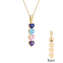 Engravable Generations Stacking Hearts Pendant - 4 in 18K Gold Plated Silver with Blue Sapphire, Blue Topaz, Pink Tourmaline, and Amethyst