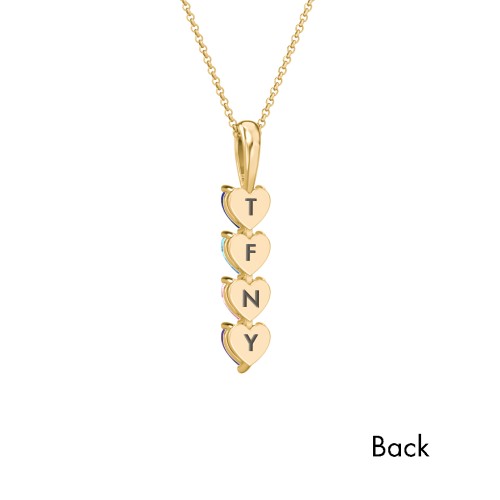 Engravable Generations Stacking Hearts Pendant - 4 – 18K Gold Plated Silver with Blue Sapphire, Blue Topaz, Pink Tourmaline, and Amethyst