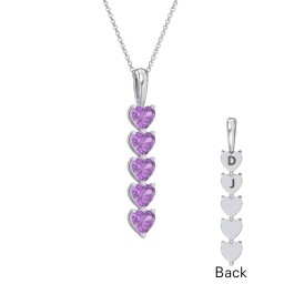 Engravable Generations Stacking Hearts Pendant - 5 in 925 Sterling Silver with Amethyst