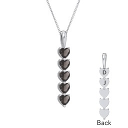 Engravable Generations Stacking Hearts Pendant - 5 in 925 Sterling Silver with Smokey Quartz