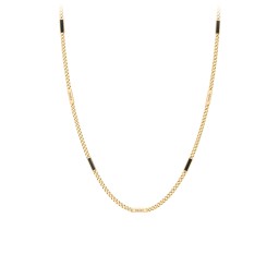 Engravable Bar Open Curb Chain with Black Enamel Bars in 18K Gold Plated Silver