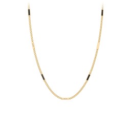 Engravable Bar Open Curb Chain with Black Enamel Bars in 18K Gold Plated Silver