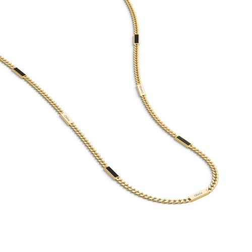 Engravable Bar Open Curb Chain with Black Enamel Bars – 18K Gold Plated Silver