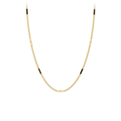 Engravable Bar Open Curb Chain with Black Enamel Bars – 18K Gold Plated Silver