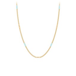 Engravable Bar Open Curb Chain with Blue Enamel Bars in 18K Gold Plated Silver
