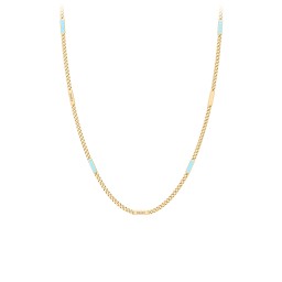 Engravable Bar Open Curb Chain with Blue Enamel Bars in 18K Gold Plated Silver