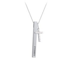 Slim Engravable 3D Bar Pendant & Cross Charm