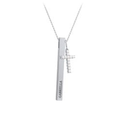 Slim Engravable 3D Bar Pendant & Cross Charm