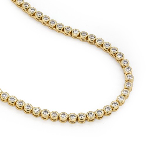 Round Cubic Zirconia Tennis Necklace – 18K Gold Plated Silver