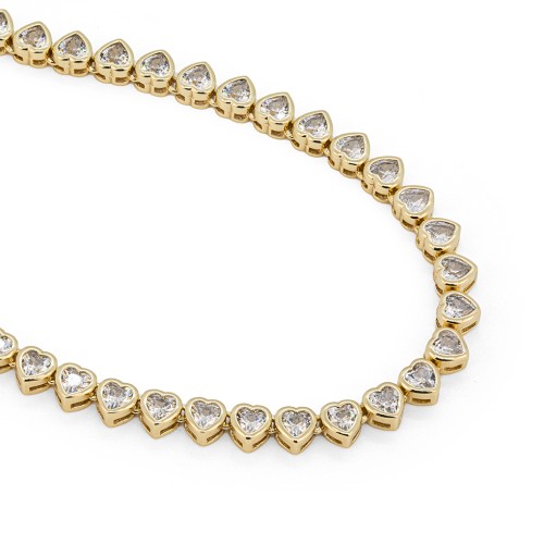 Heart Cubic Zirconia Tennis Necklace – 18K Gold Plated Silver
