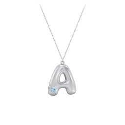Custom Bubble Initial Necklace with Birthstone