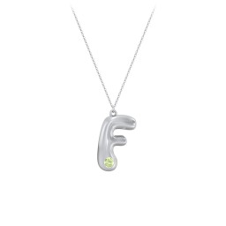 Custom Bubble Initial Necklace with Birthstone in 925 Sterling Silver with Peridot