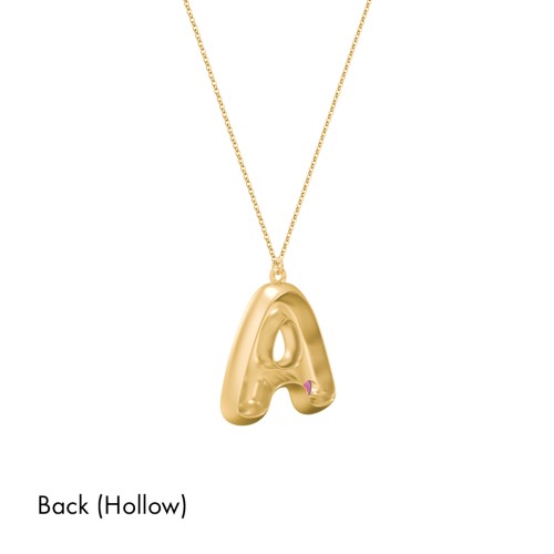 Custom Bubble Initial Necklace with Birthstone – 18K Gold Plated Silver with Ruby