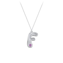 Custom Bubble Initial Necklace with Birthstone in 925 Sterling Silver with Amethyst