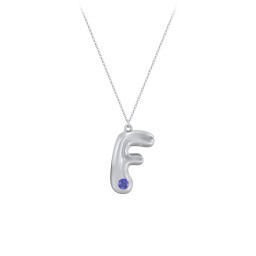 Custom Bubble Initial Necklace with Birthstone in 925 Sterling Silver with Blue Sapphire
