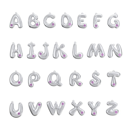 Custom Bubble Initial Necklace with Birthstone – Sterling Silver with Amethyst