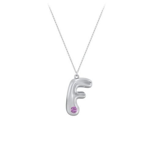 Custom Bubble Initial Necklace with Birthstone – Sterling Silver with Amethyst