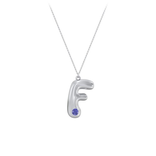 Custom Bubble Initial Necklace with Birthstone – Sterling Silver with Blue Sapphire