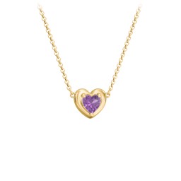 Puffy Heart Pendant with 1 Birthstone in 18K Gold Plated Silver with Amethyst
