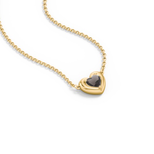Puffy Heart Pendant with 1 Birthstone – 18K Gold Plated Silver with Smokey Quartz