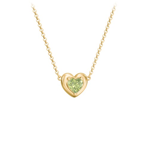 Puffy Heart Pendant with 1 Birthstone – 18K Gold Plated Silver with Peridot