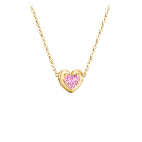 Puffy Heart Pendant with 1 Birthstone – 18K Gold Plated Silver with Pink Tourmaline