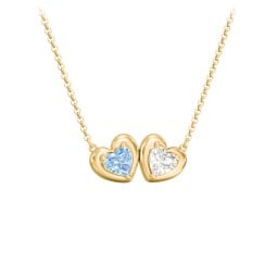 Puffy Heart Pendant with 2 Birthstones