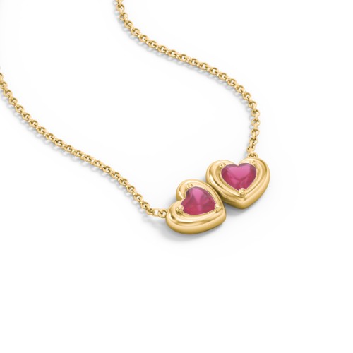Puffy Heart Pendant with 2 Birthstones