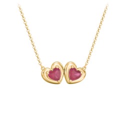 Puffy Heart Pendant with 2 Birthstones in 18K Gold Plated Silver with Ruby