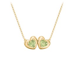 Puffy Heart Pendant with 2 Birthstones in 18K Gold Plated Silver with Peridot