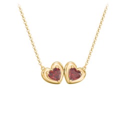 Puffy Heart Pendant with 2 Birthstones in 18K Gold Plated Silver with Garnet