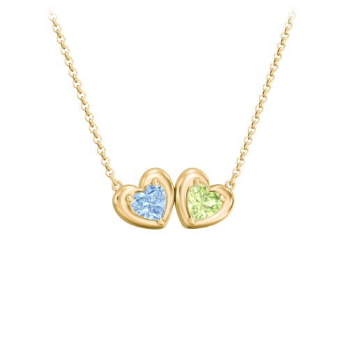 Puffy Heart Pendant with 2 Birthstones – 18K Gold Plated Silver with Blue Topaz and Peridot