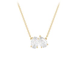 Toi et Moi Oval and Pear Gemstone Necklace in 18K Gold Plated Silver with Diamond