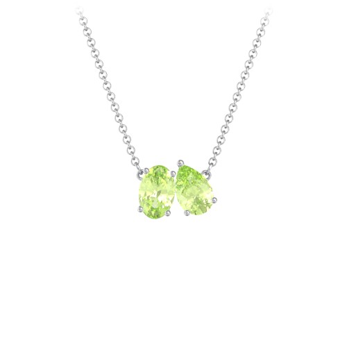Toi et Moi Oval and Pear Gemstone Necklace – Sterling Silver with Peridot