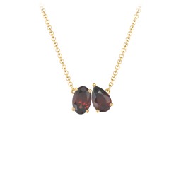 Toi et Moi Oval and Pear Gemstone Necklace in 18K Gold Plated Silver with Garnet