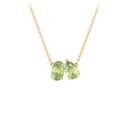 Toi et Moi Oval and Pear Gemstone Necklace in 18K Gold Plated Silver with Peridot