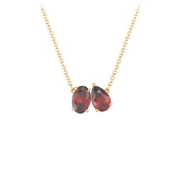 Toi et Moi Oval and Pear Gemstone Necklace in 18K Gold Plated Silver with Garnet