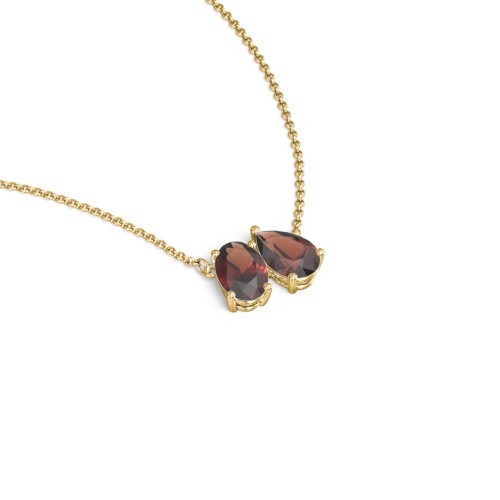 Toi et Moi Oval and Pear Gemstone Necklace – 18K Gold Plated Silver with Garnet