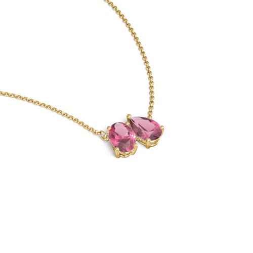 Toi et Moi Oval and Pear Gemstone Necklace – 18K Gold Plated Silver with Pink Tourmaline