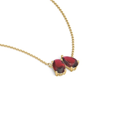 Toi et Moi Oval and Pear Gemstone Necklace – 18K Gold Plated Silver with Garnet