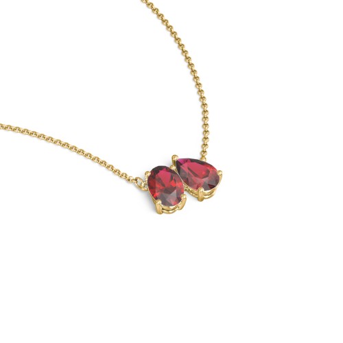 Toi et Moi Oval and Pear Gemstone Necklace – 18K Gold Plated Silver with Garnet