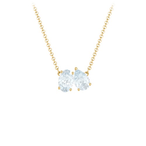 Toi et Moi Oval and Pear Gemstone Necklace – 18K Gold Plated Silver with Aquamarine