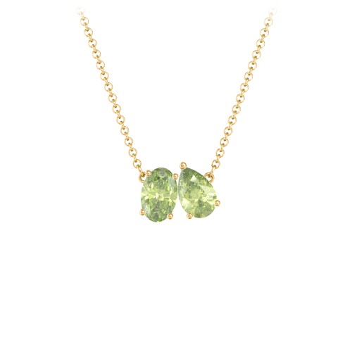 Toi et Moi Oval and Pear Gemstone Necklace – 18K Gold Plated Silver with Peridot