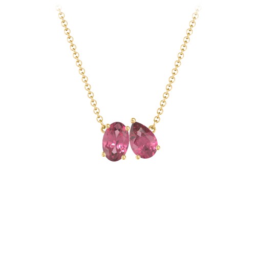 Toi et Moi Oval and Pear Gemstone Necklace – 18K Gold Plated Silver with Pink Tourmaline