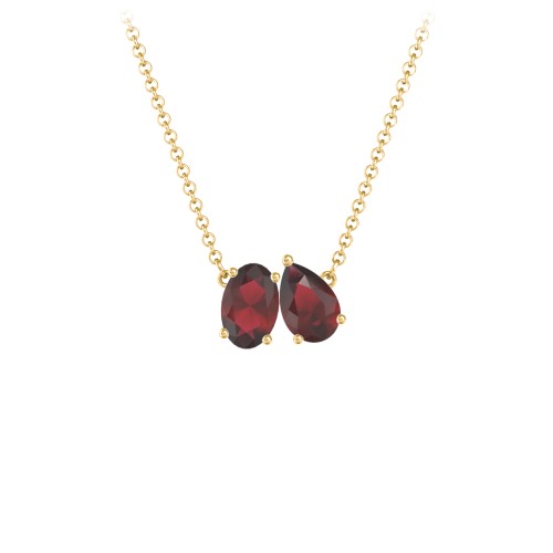 Toi et Moi Oval and Pear Gemstone Necklace – 18K Gold Plated Silver with Garnet
